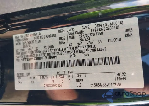 2023 Ford F-150 Xlt из США, поврежденный, VIN 1FTEW1C59PFB19609